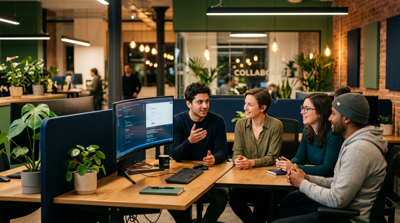 The Minecraft Circle Generator engineering team collaborating in their Seattle workspace